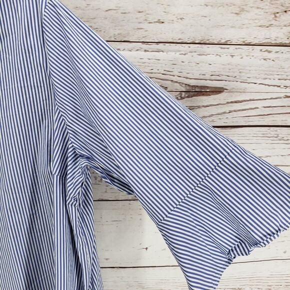 Talbots Women's Blue Striped Bell Sleeve Cotton Blend Top Size 3XP - Picture 5 of 13